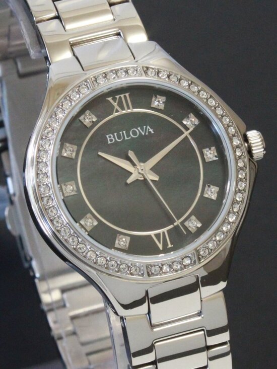 Bulova Classic Quartz Watch Black MOP Dial Crystal Bezel And Indices 30mm main image 8